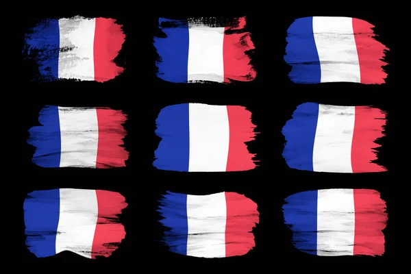 Pinselstrich Der Französischen Flagge Nationalflagge Auf Schwarzem Hintergrund — Stockfoto