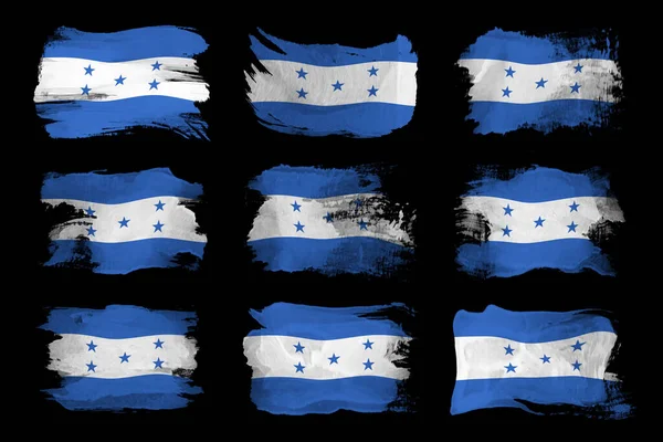 Golpe Pincel Bandera Honduras Bandera Nacional Sobre Fondo Negro —  Fotos de Stock