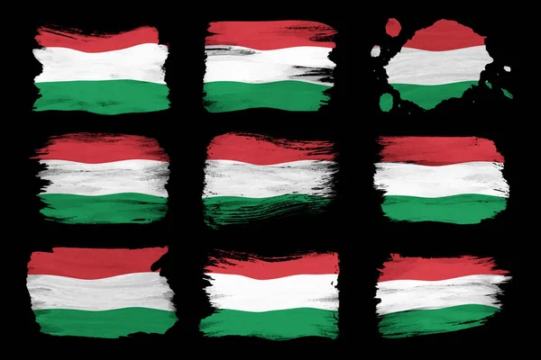 Magyarország Zászló Ecset Stroke Nemzeti Zászló Fekete Háttér — Stock Fotó
