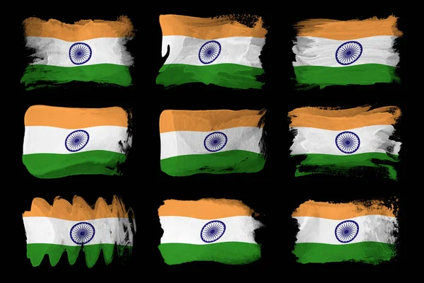 Pincelada Bandera India Bandera Nacional Sobre Fondo Negro — Foto de Stock