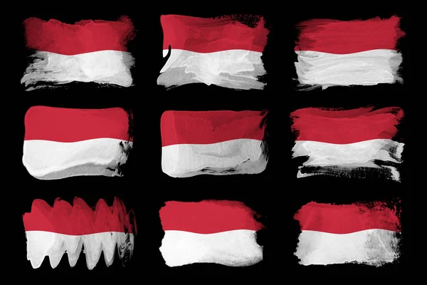 Indonesien Flagga Pensel Stroke Nationell Flagga Svart Bakgrund — Stockfoto
