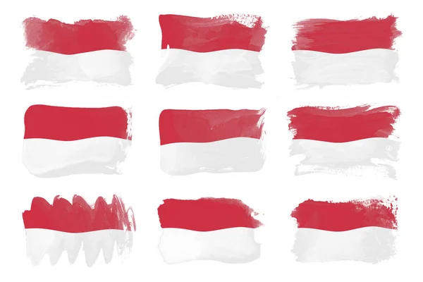 Indonesische Vlaggenborstel Slag Nationale Vlag Witte Achtergrond — Stockfoto