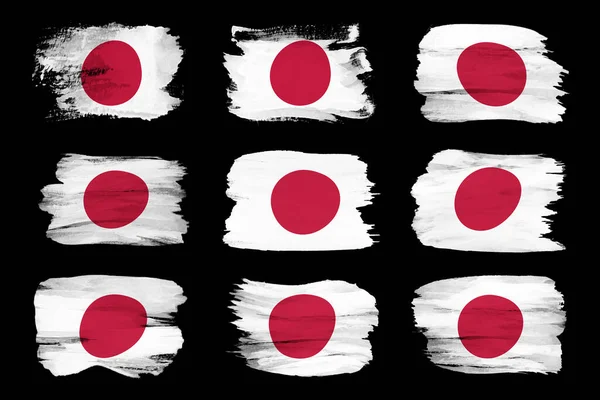 Japão Pincel Bandeira Acidente Vascular Cerebral Bandeira Nacional Fundo Preto — Fotografia de Stock