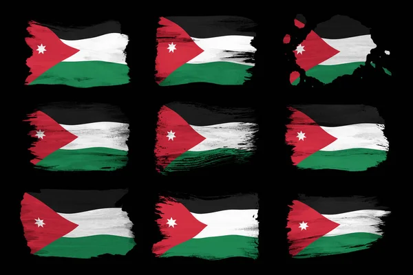 Jordanië Vlag Borstel Slag Nationale Vlag Zwarte Achtergrond — Stockfoto