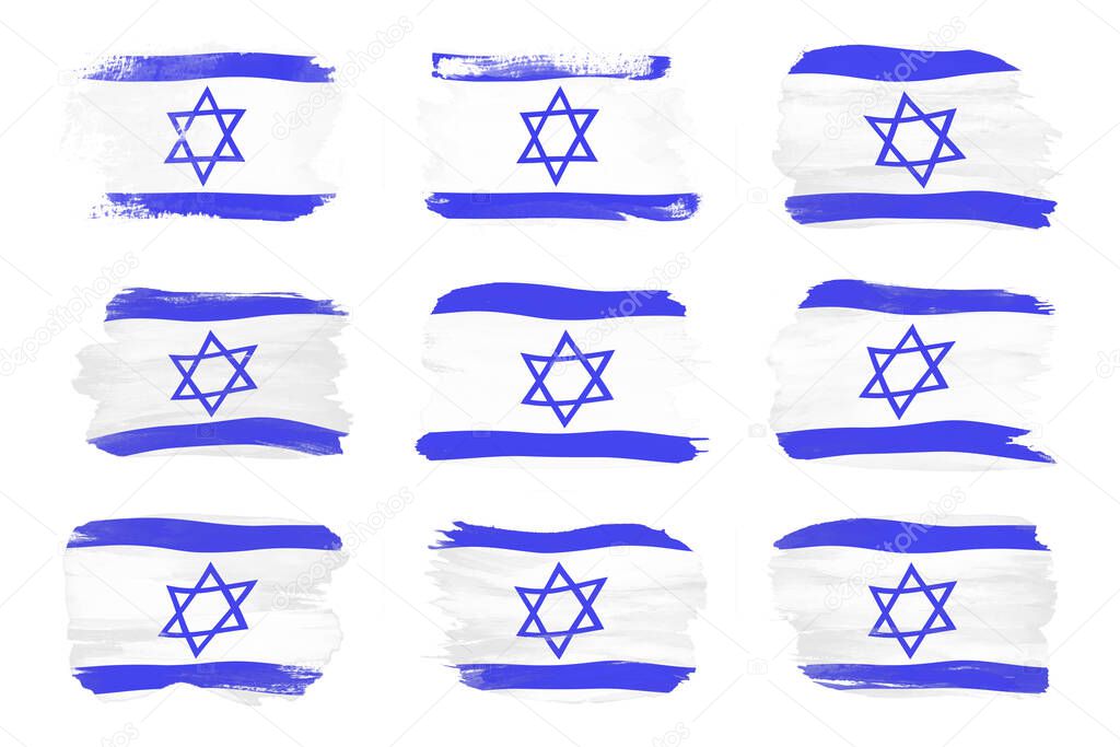 Israel flag brush stroke, national flag on white background