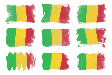 Mali bayrağı fırça darbesi, beyaz arka planda ulusal bayrak