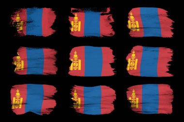 Moğolistan bayrağı fırça darbesi, siyah arka planda ulusal bayrak