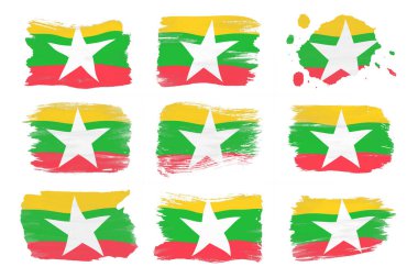 Myanmar bayrak fırça darbesi, beyaz arka planda ulusal bayrak