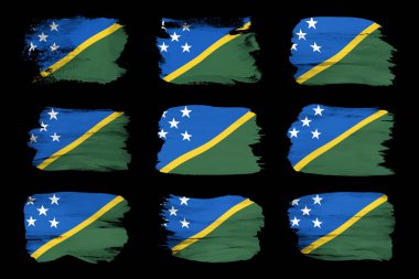 Solomon Adaları bayrak fırçası vuruşu, siyah arka planda ulusal bayrak