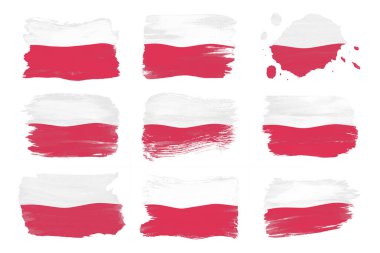 Polonya bayrağı fırça darbesi, beyaz arka planda ulusal bayrak