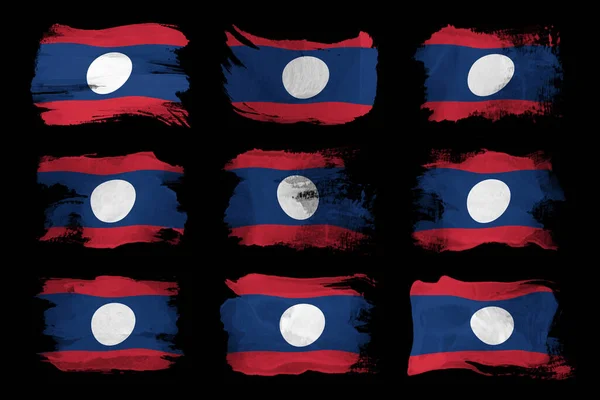 Laos Flagge Pinselstrich Nationalflagge Auf Schwarzem Hintergrund — Stockfoto