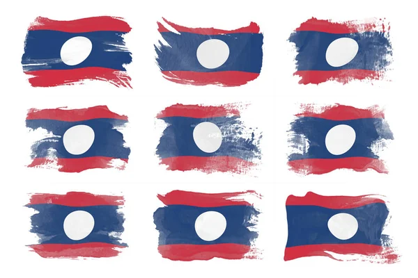 Laos Pincel Bandeira Bandeira Nacional Sobre Fundo Branco — Fotografia de Stock