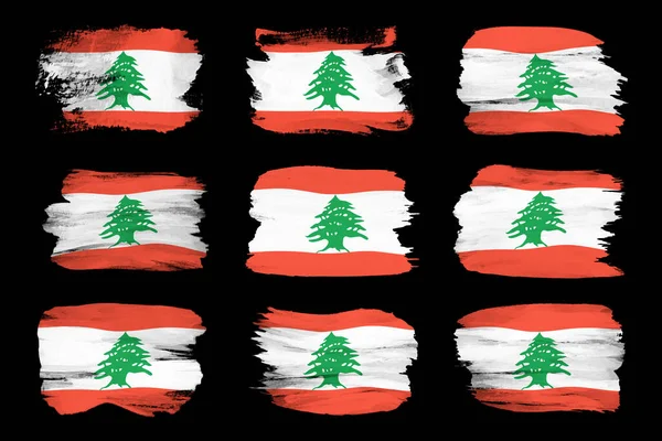 Libanon Zászló Ecset Stroke Nemzeti Zászló Fekete Háttér — Stock Fotó
