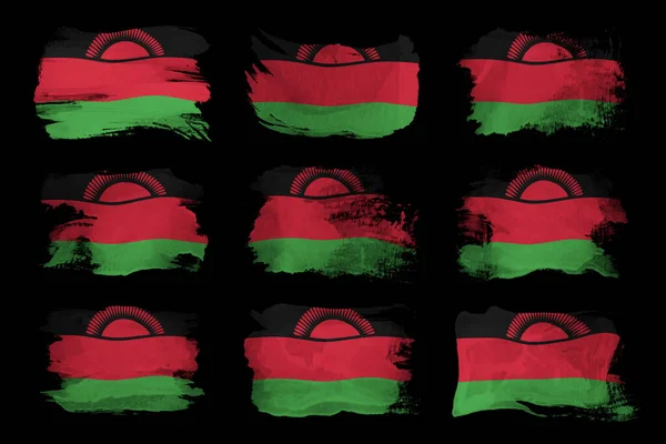 Pincelada Pincel Bandera Malawi Bandera Nacional Sobre Fondo Negro —  Fotos de Stock