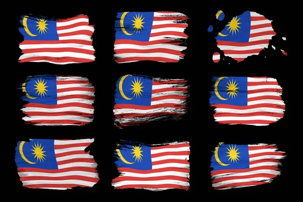 Malaysia Flagge Pinselstrich Nationalflagge Auf Schwarzem Hintergrund — Stockfoto