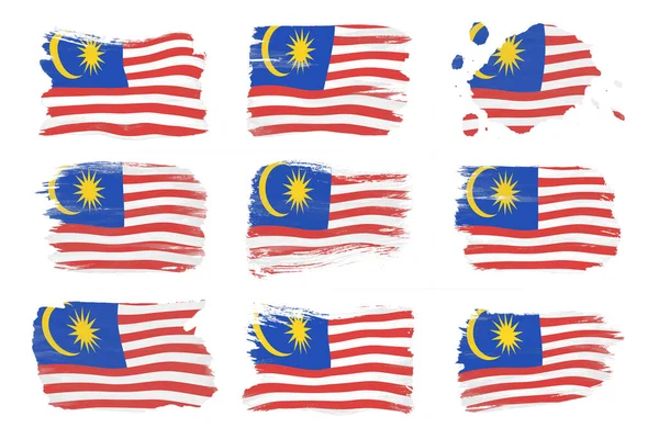 Malaysia Flagga Pensel Stroke Nationell Flagga Vit Bakgrund — Stockfoto