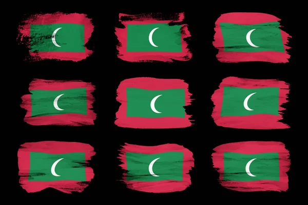 Μαλδίβες Πινέλο Σημαία Εγκεφαλικό Επεισόδιο Εθνική Σημαία Μαύρο Φόντο — Φωτογραφία Αρχείου