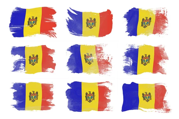 Moldavien Flagga Pensel Stroke Nationell Flagga Vit Bakgrund — Stockfoto