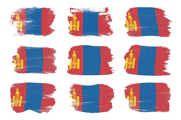 Pennellata Bandiera Mongolia Bandiera Nazionale Sfondo Bianco — Foto Stock