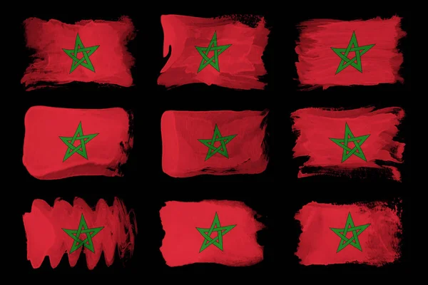 Pincelada Bandera Marruecos Bandera Nacional Sobre Fondo Negro — Foto de Stock