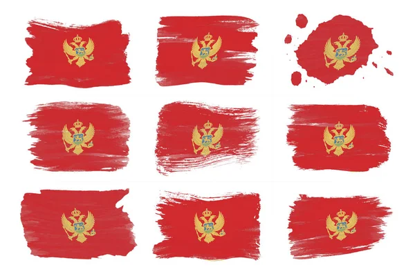 Montenegró Zászló Ecset Stroke Nemzeti Zászló Fehér Háttér — Stock Fotó