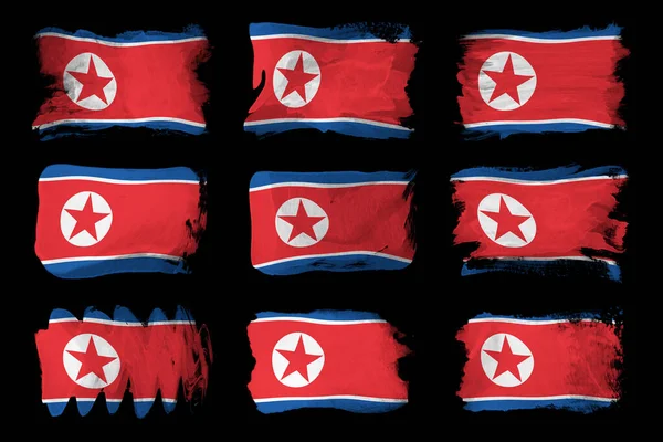 North Korea Flag Brush Stroke Національний Прапор Чорному Тлі — стокове фото
