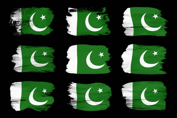 Pákistán Prapor Tah Štětcem Národní Vlajka Černém Pozadí — Stock fotografie