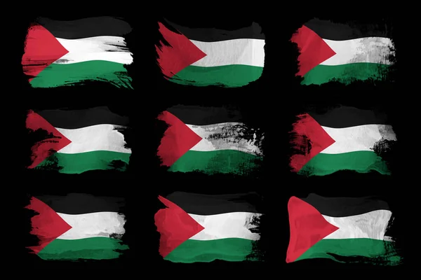 Σημαία Παλαιστίνης Πινέλο Εγκεφαλικό Επεισόδιο Εθνική Σημαία Μαύρο Φόντο — Φωτογραφία Αρχείου