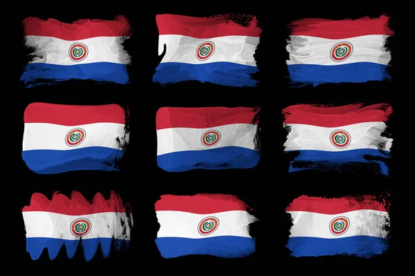 パラグアイ国旗ブラシストローク黒の背景の国旗 — ストック写真