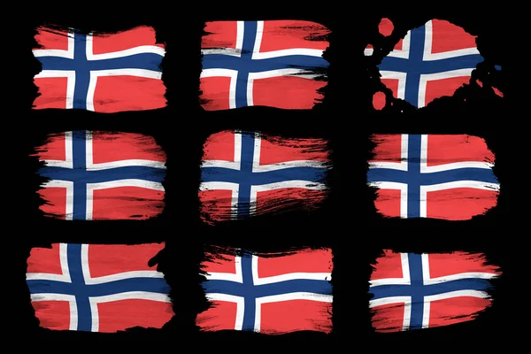 Pincelada Bandera Noruega Bandera Nacional Sobre Fondo Negro —  Fotos de Stock