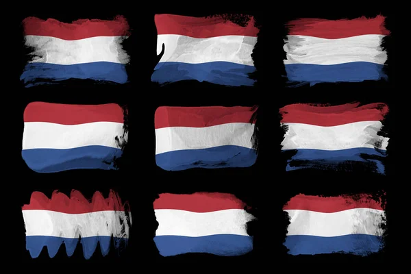 Nederländerna Flagga Pensel Stroke Nationell Flagga Svart Bakgrund — Stockfoto