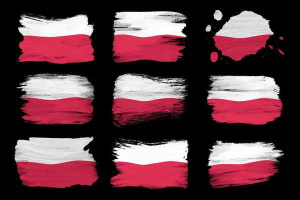 Polsko Prapor Tahu Štětcem Národní Vlajka Černém Pozadí — Stock fotografie