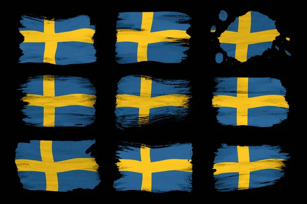 Sweden Flag Brush Stroke National Flag Black Background — Stock Photo, Image