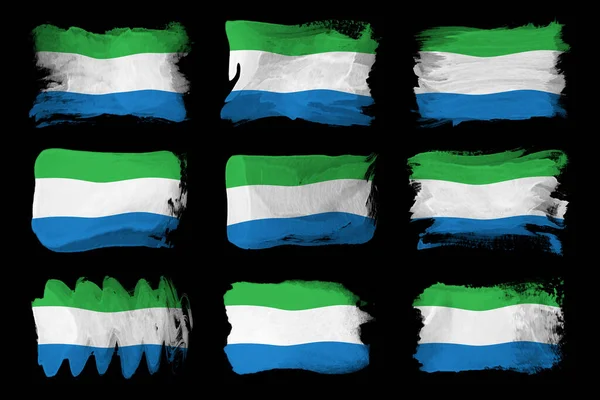 Sierra Leone Zászló Ecset Stroke Nemzeti Zászló Fekete Háttér — Stock Fotó