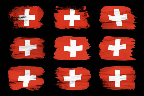 瑞士国旗刷 黑色背景国旗 — 图库照片