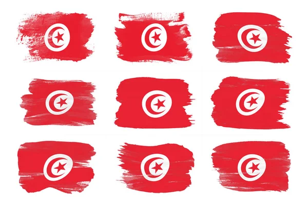 Tunisien Flagga Pensel Stroke Nationell Flagga Vit Bakgrund — Stockfoto