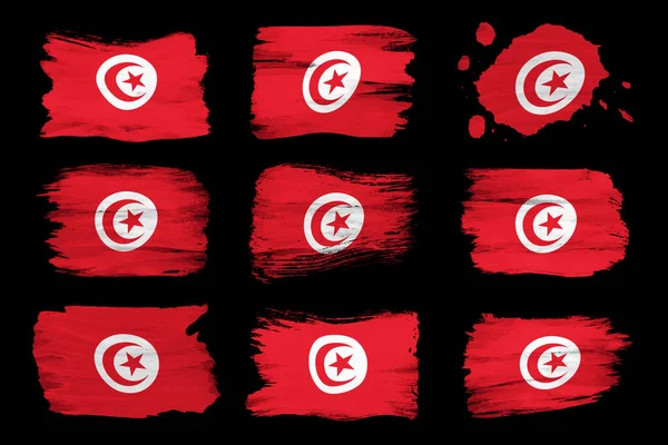 Tunisien Flagga Pensel Stroke Nationell Flagga Svart Bakgrund — Stockfoto