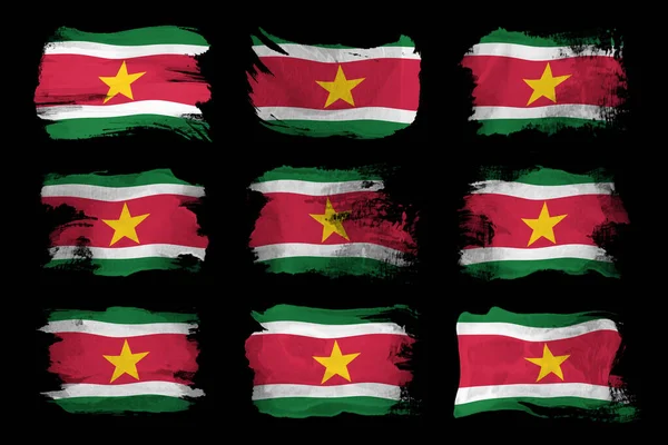 Suriname Flagge Pinselstrich Nationalflagge Auf Schwarzem Hintergrund — Stockfoto