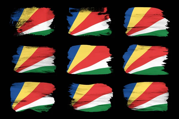 Seychelle Szigetek Zászló Ecset Stroke Nemzeti Zászló Fekete Háttér — Stock Fotó