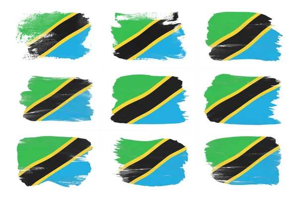 Tanzanya bayrağı fırça darbesi, beyaz arka planda ulusal bayrak