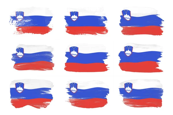 Slovenien Flagga Pensel Stroke Nationell Flagga Vit Bakgrund — Stockfoto