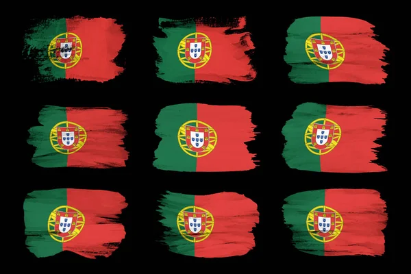 Portekiz Bayrağı Fırça Darbesi Siyah Arka Planda Ulusal Bayrak — Stok fotoğraf