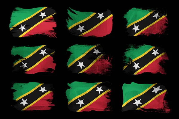 Saint Kitts Nevis Pennellata Bandiera Bandiera Nazionale Sfondo Nero — Foto Stock