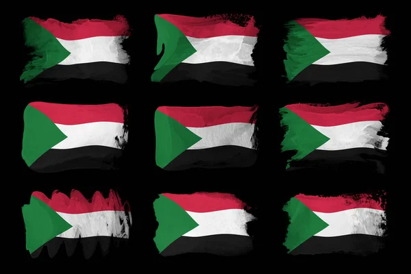 Pinselstrich Der Sudan Flagge Nationalflagge Auf Schwarzem Hintergrund — Stockfoto