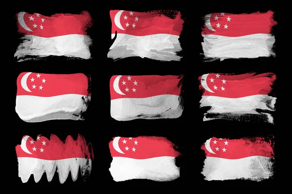 Singapurská Vlajka Tahu Štětcem Národní Vlajka Černém Pozadí — Stock fotografie