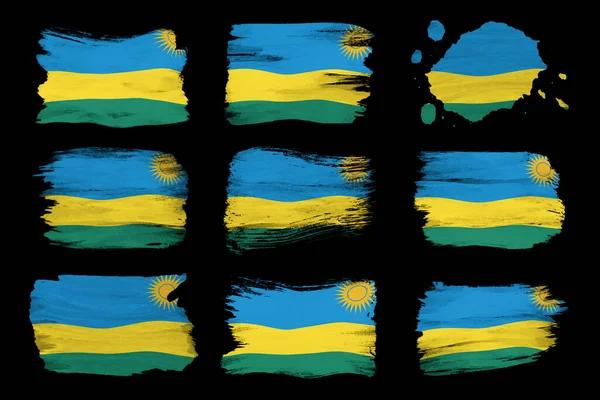 Golpe Pincel Bandera Ruanda Bandera Nacional Sobre Fondo Negro — Foto de Stock