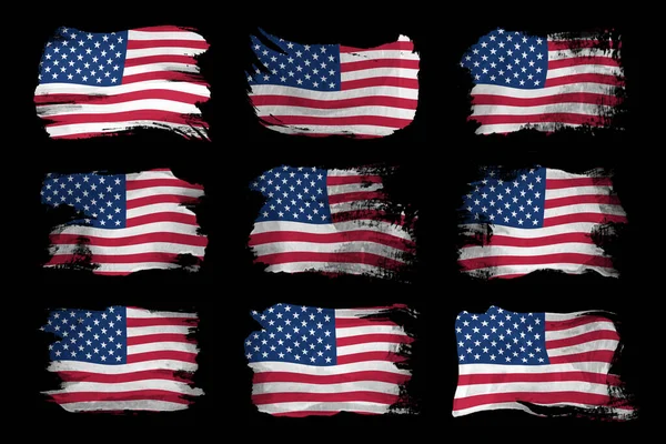 Usa Flagga Pensel Stroke Nationell Flagga Svart Bakgrund — Stockfoto