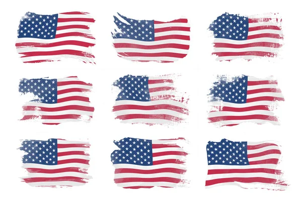 Tah Štětcem Vlajky Spojených Států Národní Vlajka Bílém Pozadí — Stock fotografie