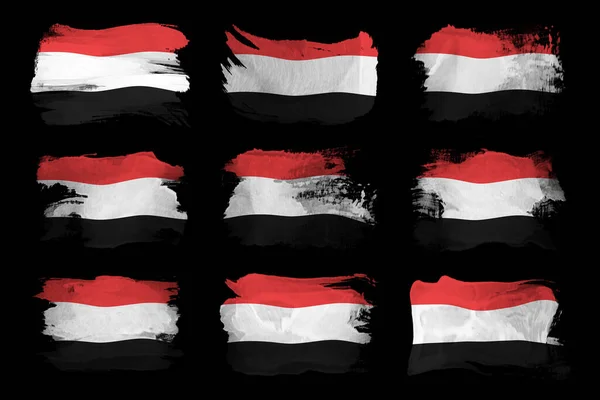 Jemen Zászló Ecset Stroke Nemzeti Zászló Fekete Háttér — Stock Fotó