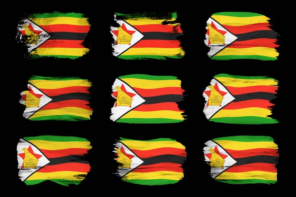 Zimbabwe Pennellata Bandiera Bandiera Nazionale Sfondo Nero — Foto Stock